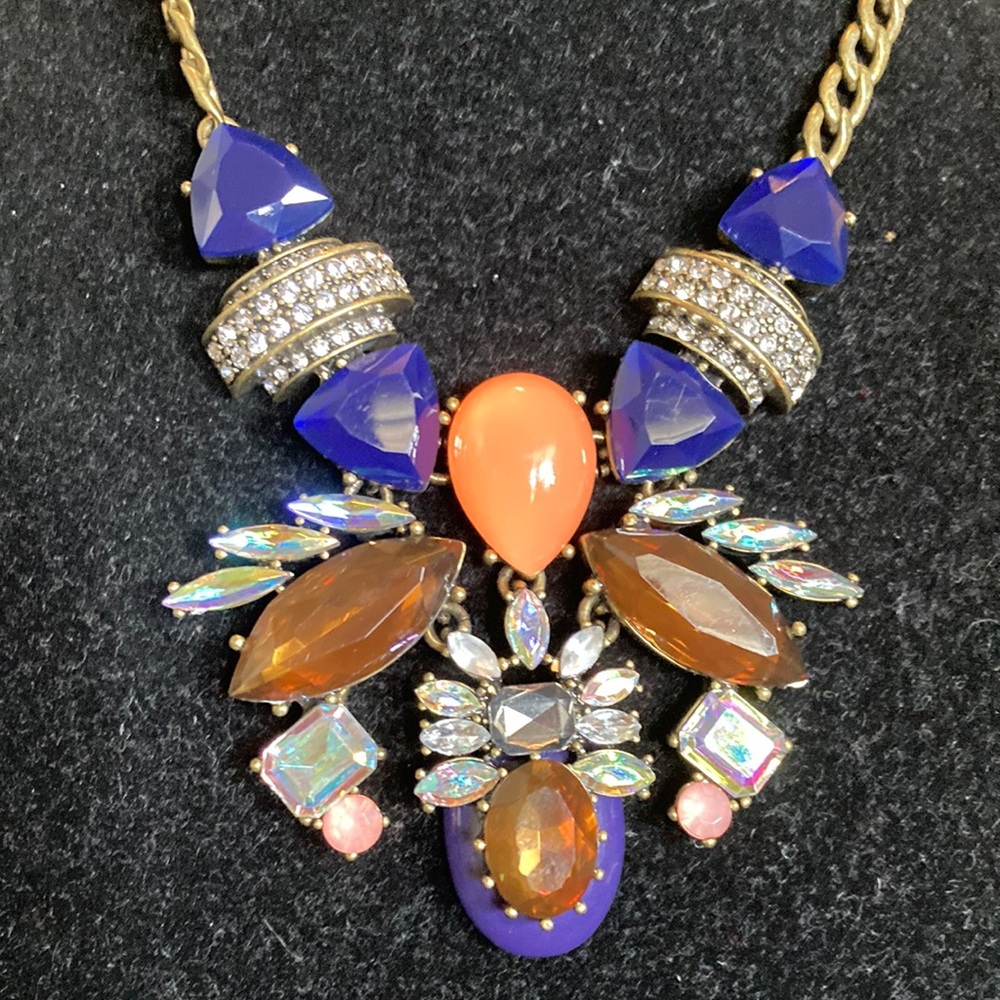 J Crew Statement Multi-Color Crystal Bib Necklace - Gold Tone